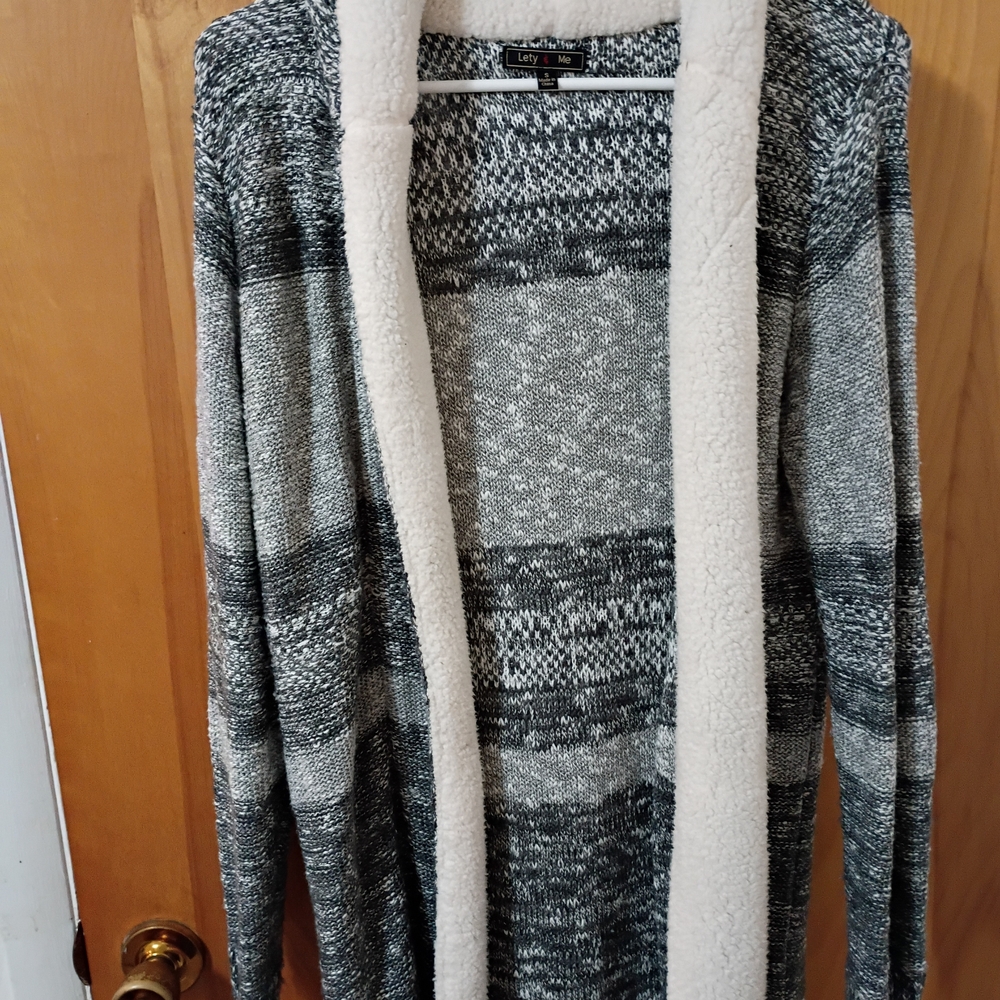 Cozy Open Front Cardigan - Gray and Cream